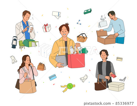 people consuming money in a variety of ways, channels 85336977