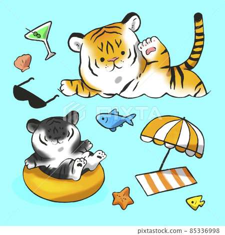 2022 year of tiger, two tigers swimming in summer 85336998
