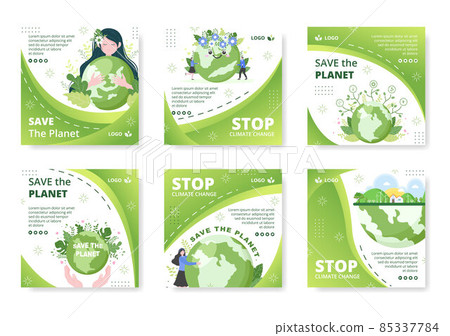 Save Planet Earth Post Template Flat Design Environment With Eco Friendly Editable Illustration Square Background to Social Media or Greeting Card 85337784