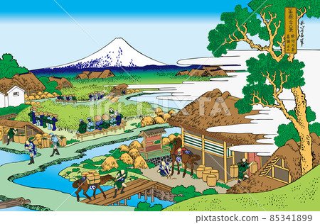 Katsushika Hokusai image Suruga Katakura Tea Garden No Fuji Bright version with title 85341899
