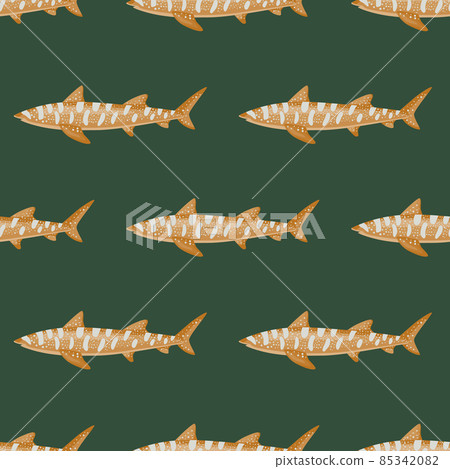 Leopard shark seamless pattern in scandinavian style. Marine animals background. Vector illustration for children funny textile. Leopard shark seamless pattern in scandinavian style. Marine animals background. Vector illustration for children funny textile. 85342082