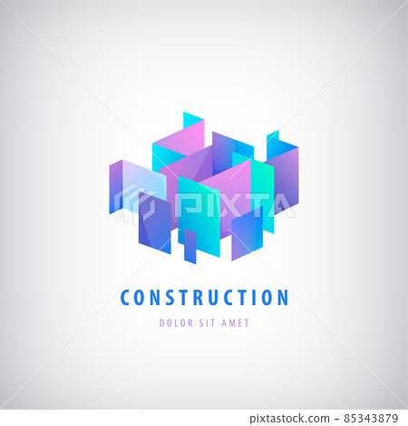 Vector abstract geometric purple, blue logo, icon. Construction building architecture logo, creative concept. Vector abstract geometric purple, blue logo, icon. Construction building architecture logo, creative concept. 85343879