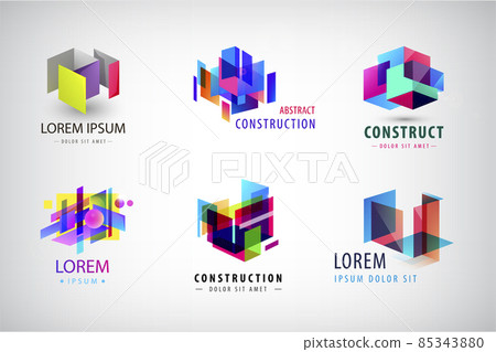 Vector set of abstract geometric colorful logos, icons. Construction, structure building architecture logos, creative concepts 85343880