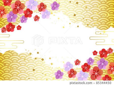 梅花青海波雲背景橫金 85344450