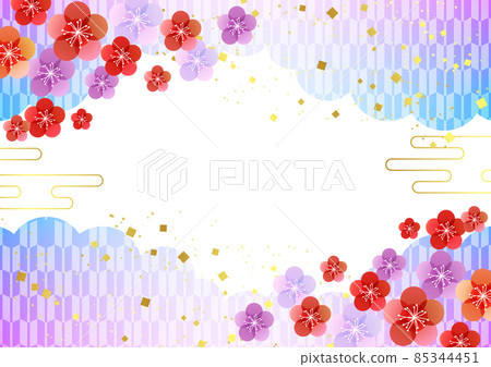 梅花和箭頭云背景水平藍色 85344451