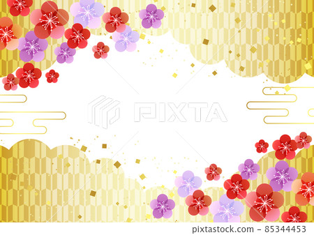 梅花和箭頭云背景水平和金色 85344453