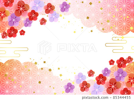 梅麻葉紋雲背景水平/紅色 85344455