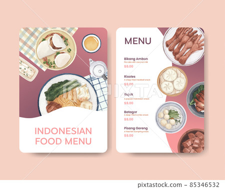Menu template with Indonesian cruisine concept,watercolor style 85346532