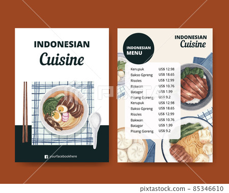 Menu template with Indonesian cruisine concept,watercolor style Menu template with Indonesian cruisine concept,watercolor style 85346610