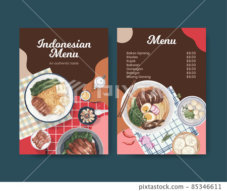 Menu template with Indonesian cruisine concept,watercolor style 85346611