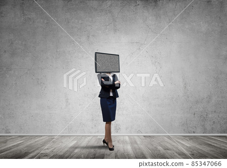 Business woman with TV instead of head. 85347066