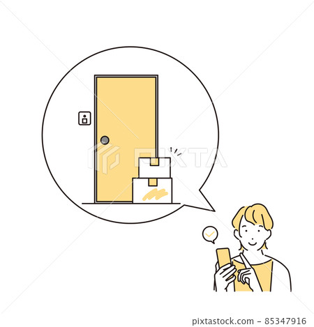 Simple illustration: A woman requesting delivery with a smartphone Simple illustration: A woman requesting delivery with a smartphone 85347916