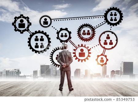 Social connection concept drawn on screen as symbol for teamwork and cooperation 85349753