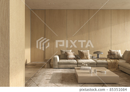 Luxury modern interior design livingroom. Lighting and sunny apartment. 3d render illustration. 85351084