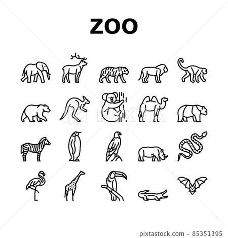 Zoo Animals, Birds And Snakes Icons Set Vector 85351395