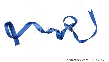 swirling blue silk ribbon on white background, gift wrapping decor swirling blue silk ribbon on white background, gift wrapping decor 85351578