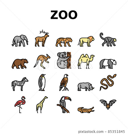 Zoo Animals, Birds And Snakes Icons Set Vector Zoo Animals, Birds And Snakes Icons Set Vector 85351845