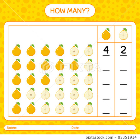 How many counting game with quince worksheet... - Stock Illustration ...