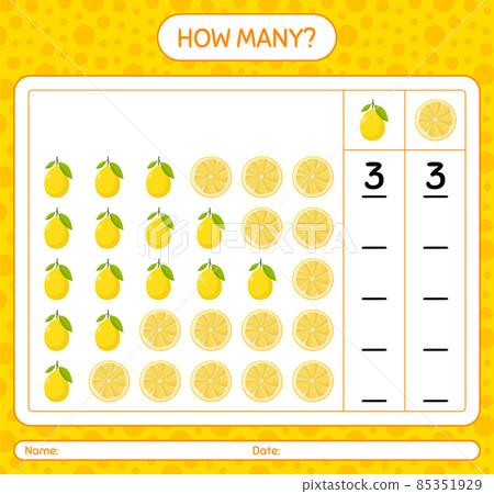 How many counting game with lemon worksheet for preschool kids, kids activity sheet, printable worksheet How many counting game with lemon worksheet for preschool kids, kids activity sheet, printable worksheet 85351929
