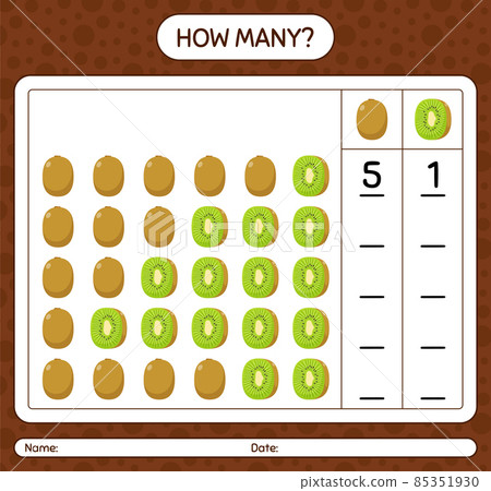 How many counting game with kiwi worksheet for preschool kids, kids activity sheet, printable worksheet 85351930