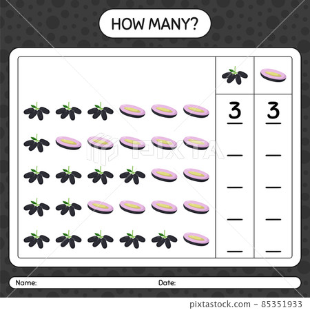 How many counting game with jambolan worksheet for preschool kids, kids activity sheet, printable worksheet 85351933