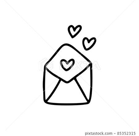 monoline envelope. Valentines Day Hand Drawn icon. Heart Holiday sketch doodle Design element valentine. love decor for web, wedding and print. Isolated illustration monoline envelope. Valentines Day Hand Drawn icon. Heart Holiday sketch doodle Design element valentine. love decor for web, wedding and print. Isolated illustration 85352315