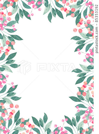 Watercolor frame of berries, leaves 85353192