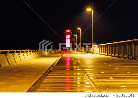 Takamatsu Harbor Tamamo Pier Lighthouse at Night 85355141