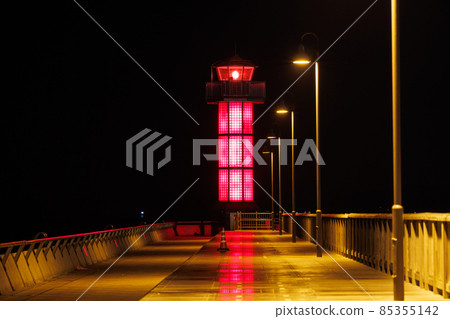 Takamatsu Harbor Tamamo Pier Lighthouse at Night 85355142