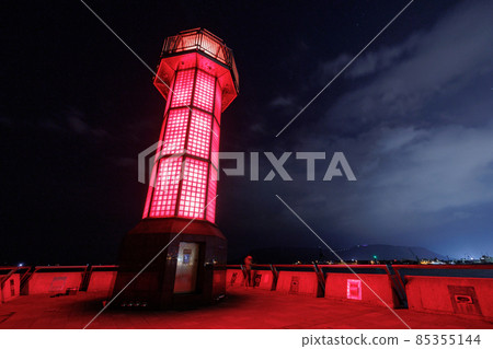 Takamatsu Harbor Tamamo Pier Lighthouse at Night Takamatsu Harbor Tamamo Pier Lighthouse at Night 85355144