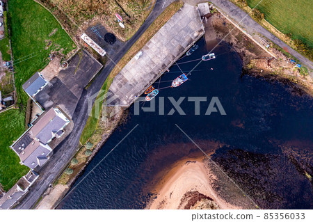 Aerial view of the Inver pier in County Donegal - Ireland. 85356033
