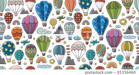 Colorful Hot Air Balloons Collection. Seamless Pattern for your design 85356460