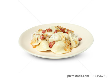 Plate of vareniki or pierogi isolated on white background Plate of vareniki or pierogi isolated on white background 85356780