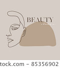One line face. Minimalist continuous linear sketch woman face. Female portrait black white artwork outline vector hand drawn illustration. Modern art girl head for beauty salon logo 85356902