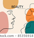 One line face. Minimalist continuous linear sketch woman face. Female portrait black white artwork outline vector hand drawn illustration. Modern art girl head for beauty salon logo 85356918