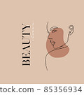 One line face. Minimalist continuous linear sketch woman face. Female portrait black white artwork outline vector hand drawn illustration. Modern art girl head for beauty salon logo 85356934
