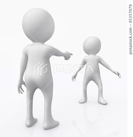 3D figure points with the finger at another 3D figure 85357079