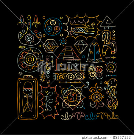 Traditional design elements of middle Asia for decoration of yurts. Nomadic ornament. Traditional design elements of middle Asia for decoration of yurts. Nomadic ornament. 85357132
