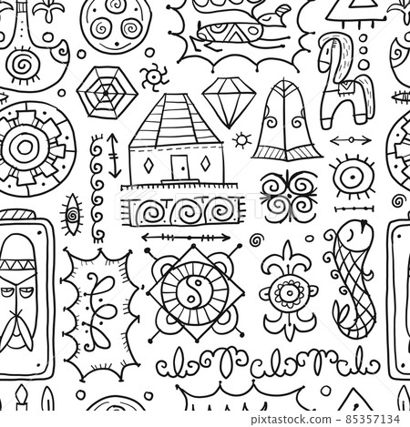 Traditional design elements of middle Asia for decoration of yurts. Nomadic ornament. Seamless Pattern for your design 85357134