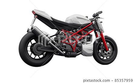 3d illustration. Red urban sport motorcycle on a white background. 3d rendering. 3d illustration. Red urban sport motorcycle on a white background. 3d rendering. 85357959
