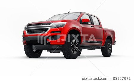 Red pickup car on a white background. 3d rendering. Red pickup car on a white background. 3d rendering. 85357971
