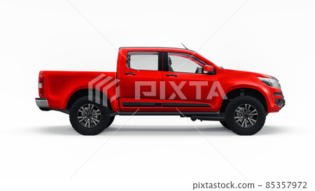 Red pickup car on a white background. 3d rendering. Red pickup car on a white background. 3d rendering. 85357972