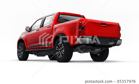 Red pickup car on a white background. 3d rendering. Red pickup car on a white background. 3d rendering. 85357976