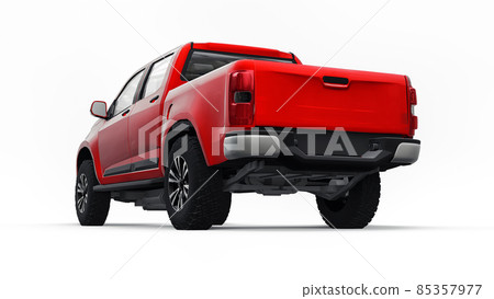 Red pickup car on a white background. 3d rendering. Red pickup car on a white background. 3d rendering. 85357977