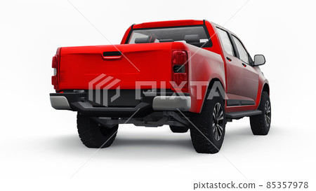Red pickup car on a white background. 3d rendering. Red pickup car on a white background. 3d rendering. 85357978