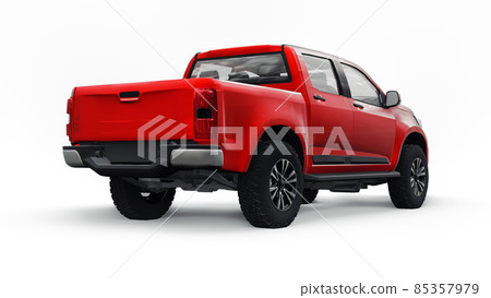 Red pickup car on a white background. 3d rendering. Red pickup car on a white background. 3d rendering. 85357979
