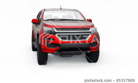 Red pickup car on a white background. 3d rendering. Red pickup car on a white background. 3d rendering. 85357989