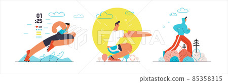 Runners - a set of illustrations of running and exercising outside people 85358315
