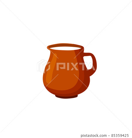 Clay pot. Earthenware jug of milk. Old Water bowl with a handle. 85359425