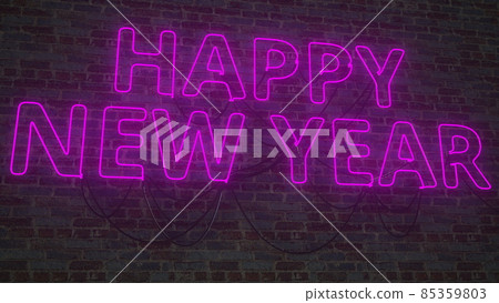 HAPPY NEW YEAR sign made with glowing neon light tubes. 3D rendering 85359803